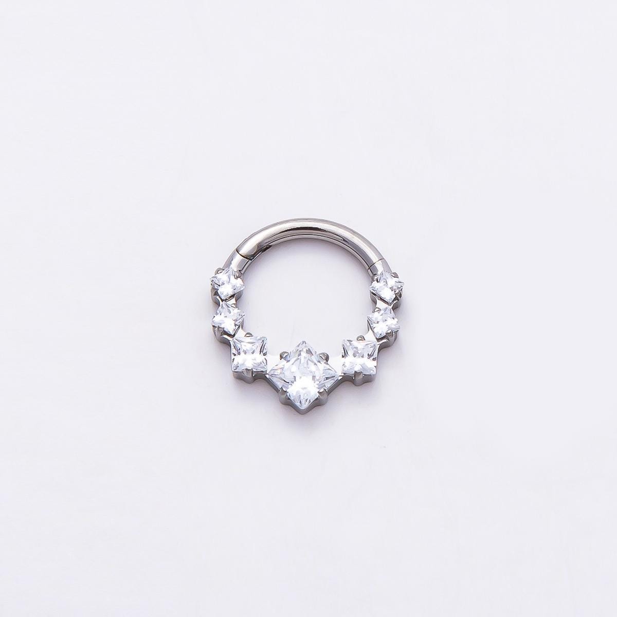Stainless Steel 11mm Clear Square CZ Cluster Gradient Pull Gate Round Finding in Gold & Silver Spring Ring Clasp DIY Supply | Findings-00212