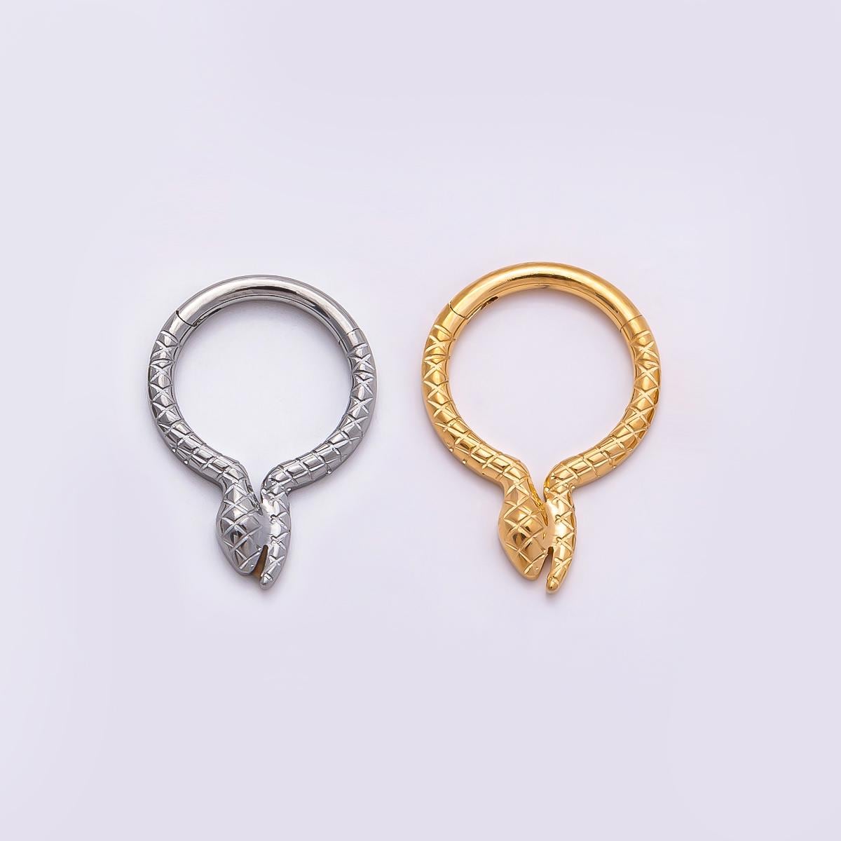 Stainless Steel 10.5mm Textured Snake Pull Gate Round Finding in Gold & Silver Serpent Ring Clasp Charm Holder DIY Supply | Findings-00228