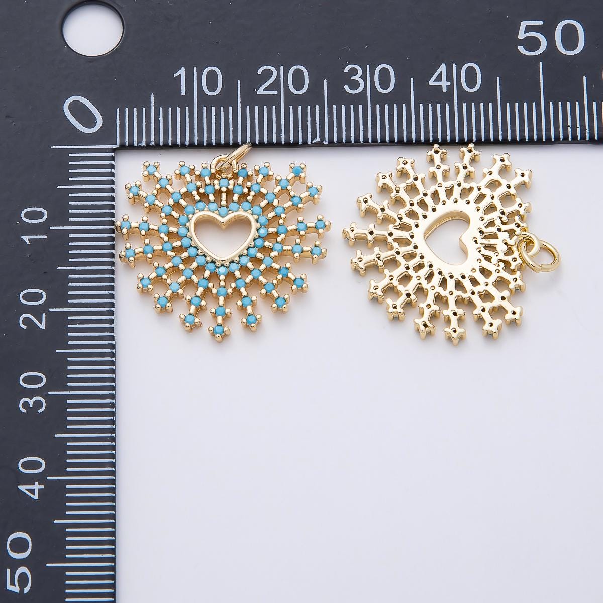 16k Gold Filled 23mm Turquoise Heart Starburst Charm Open Sunray Love Pendant Romantic Jewelry Making Boho Necklace DIY Supply| CHARMS-01099