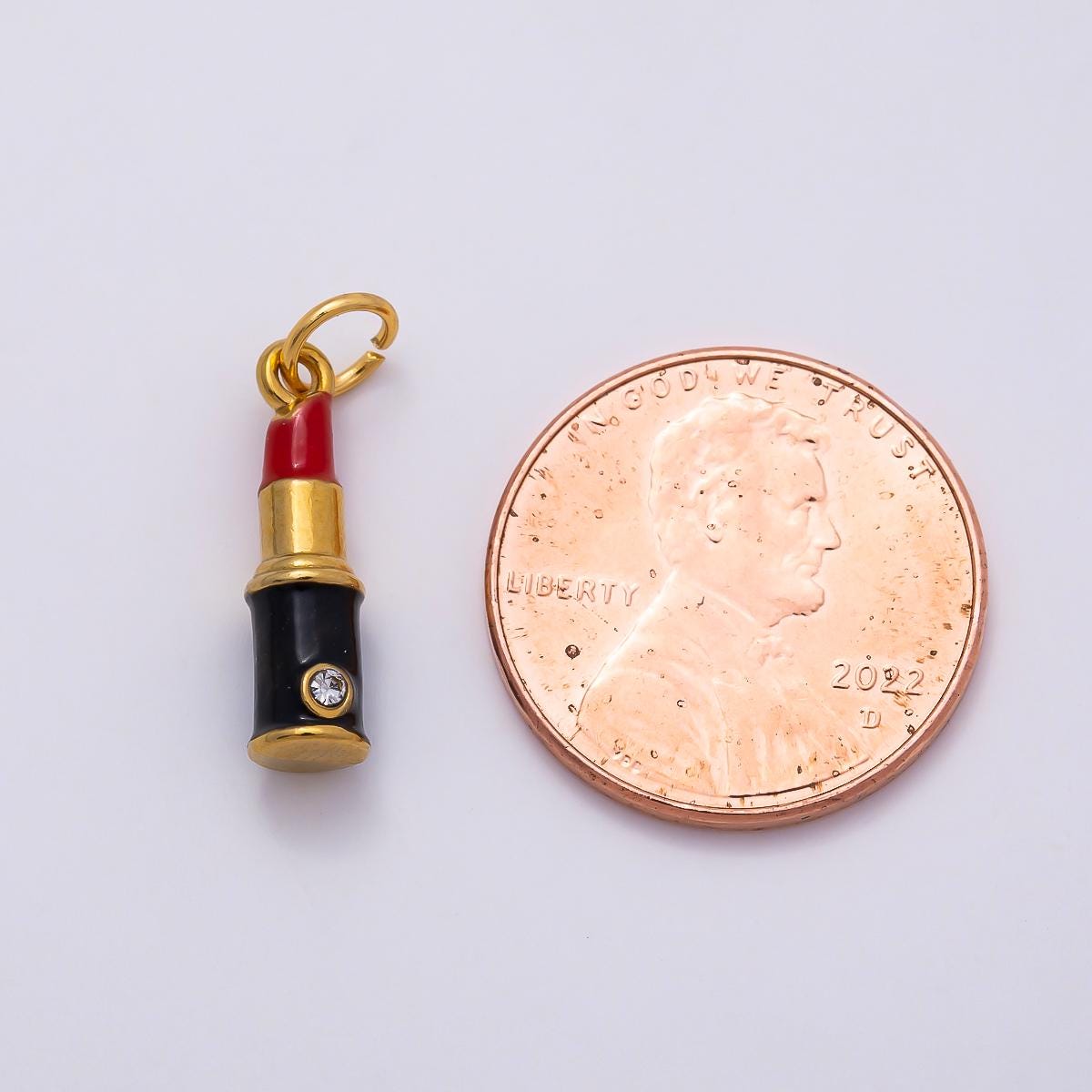 PVD Stainless Steel 17mm Red Lipstick Enamel Charm Makeup Glam Cosmetics Pendant DIY Jewelry Supply for custom Necklace | Charms-01166