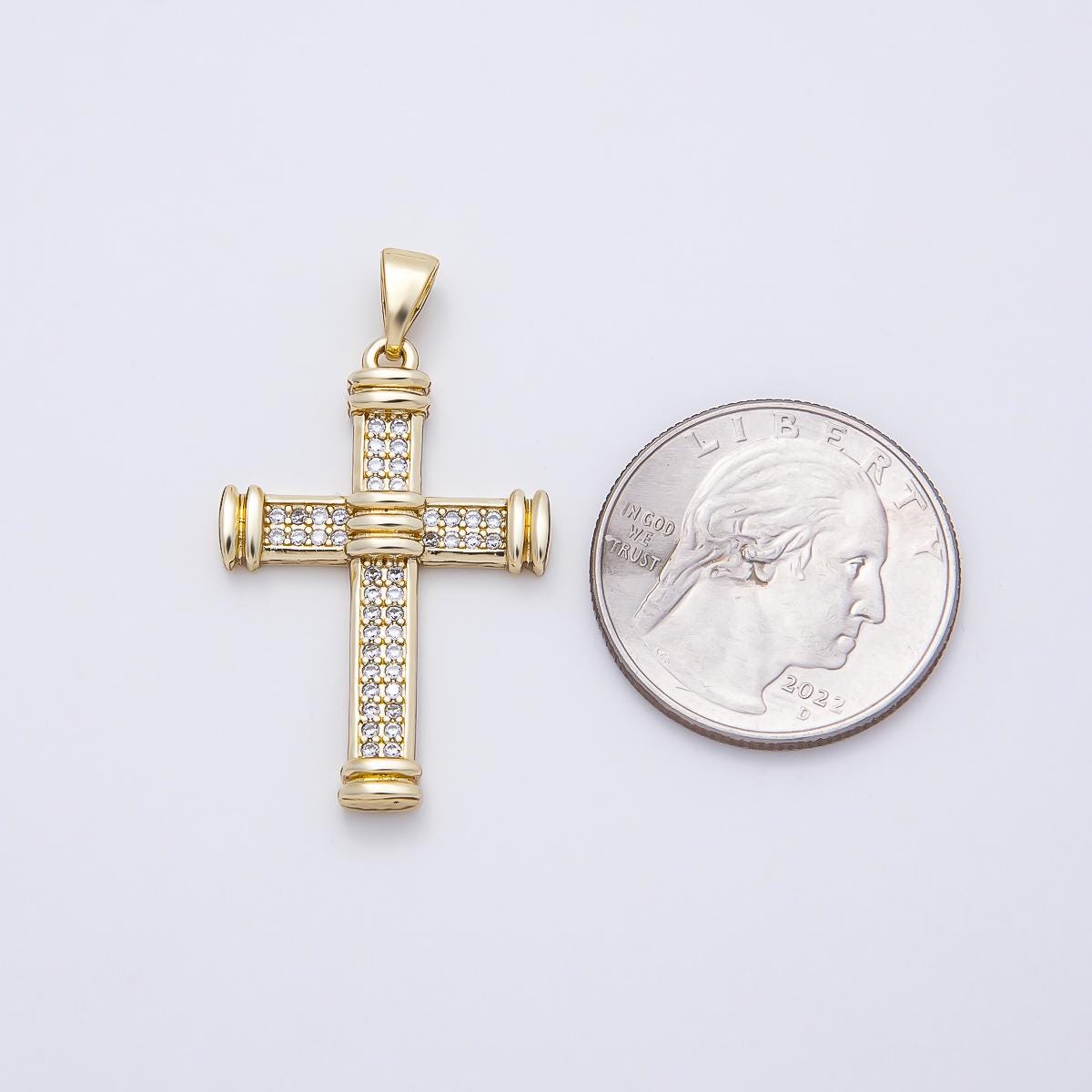 14k Gold Filled 33mm Religious CZ Pave Large Cross Pendant Crucifix Charm Necklace Making DIY Confirmation Jewelry Supply | CHARMS-01165