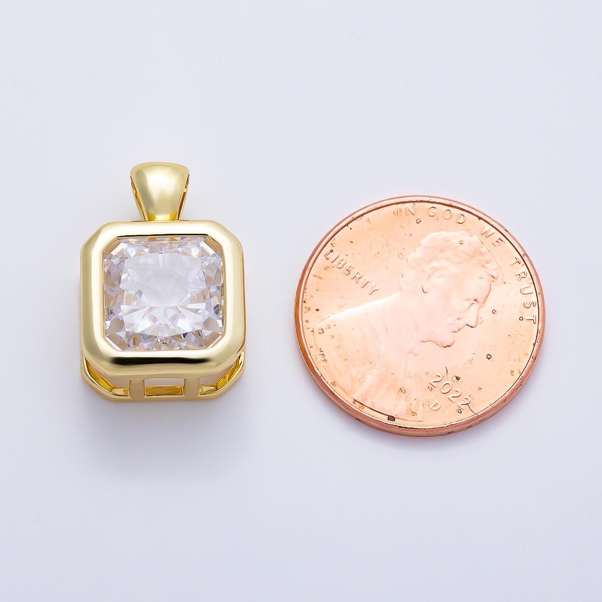 16K Gold Filled Clear CZ Baguette Round Hexagon Bezel Pendant in Gold Wedding Jewelry Charms DIY Supply for custom Necklace | Charms-01081
