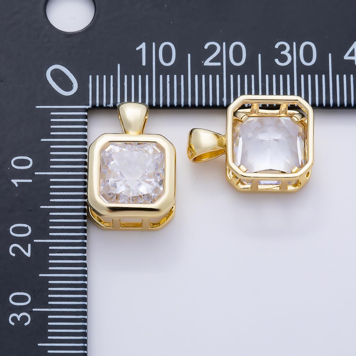 16K Gold Filled Clear CZ Baguette Round Hexagon Bezel Pendant in Gold Wedding Jewelry Charms DIY Supply for custom Necklace | Charms-01081