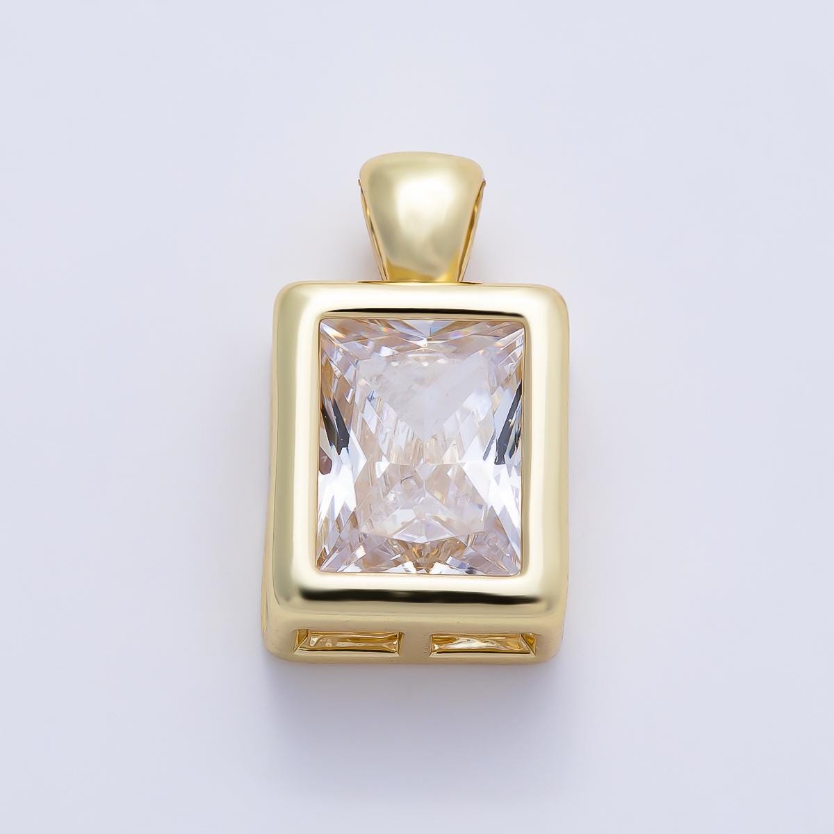 16K Gold Filled Clear CZ Baguette Round Hexagon Bezel Pendant in Gold Wedding Jewelry Charms DIY Supply for custom Necklace | Charms-01081