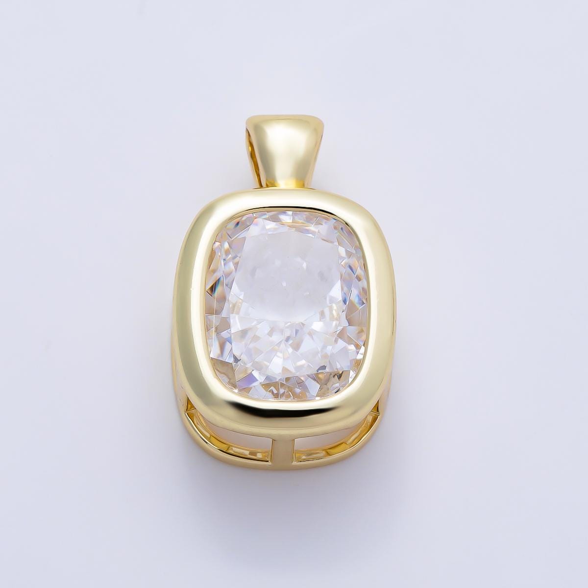 16K Gold Filled Clear CZ Baguette Round Hexagon Bezel Pendant in Gold Wedding Jewelry Charms DIY Supply for custom Necklace | Charms-01081