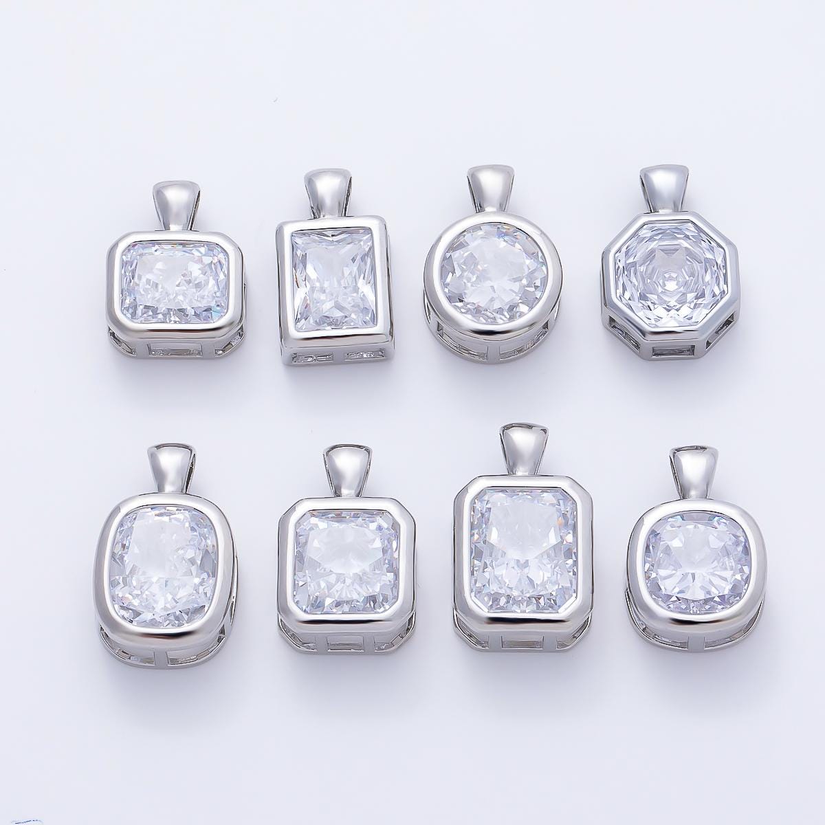 16K White Gold Filled Clear CZ Baguette Round Hexagon Bezel Pendant in Gold Wedding Jewelry Charms DIY Supply custom Necklace | Charms-01082