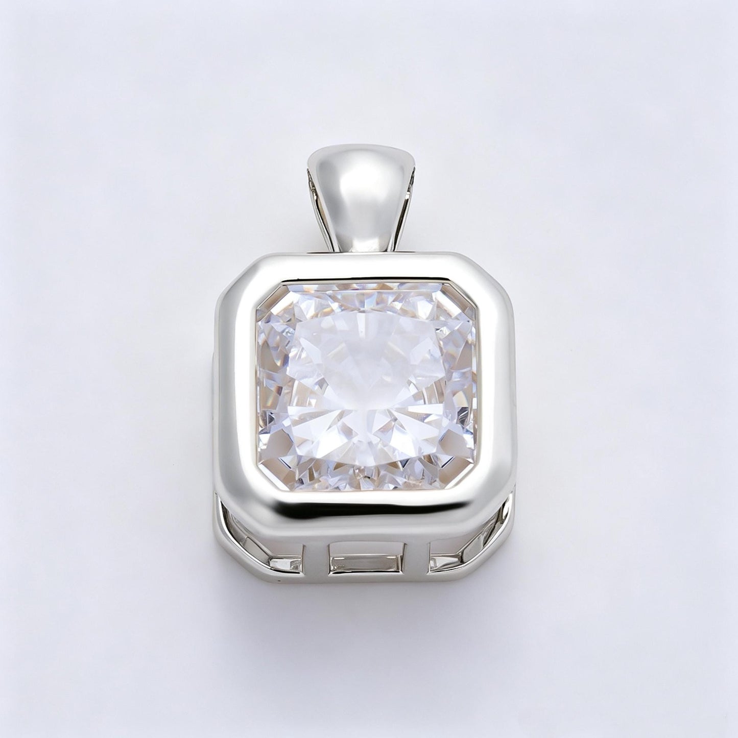 16K White Gold Filled Clear CZ Baguette Round Hexagon Bezel Pendant in Gold Wedding Jewelry Charms DIY Supply custom Necklace | Charms-01082