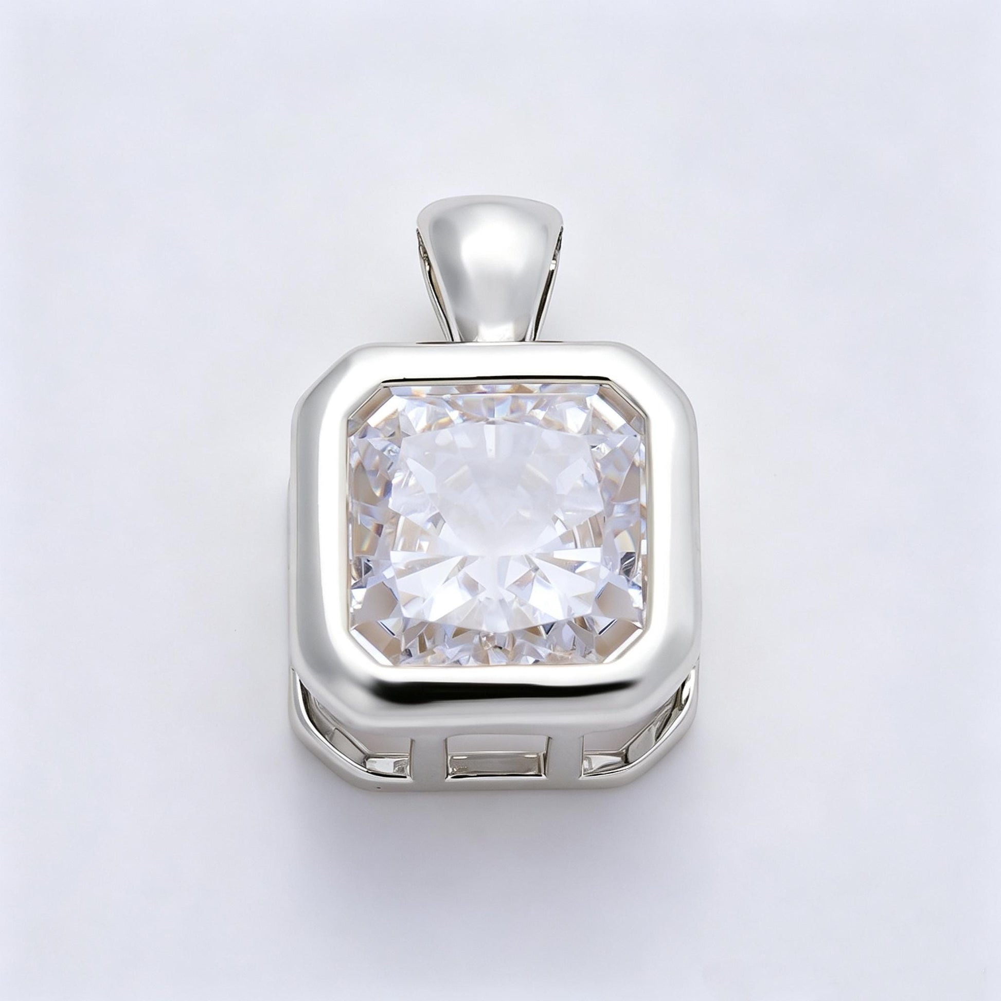 16K White Gold Filled Clear CZ Baguette Round Hexagon Bezel Pendant in Gold Wedding Jewelry Charms DIY Supply custom Necklace | Charms-01082