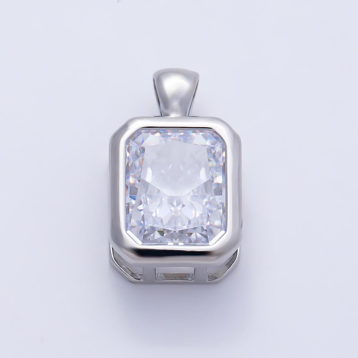 16K White Gold Filled Clear CZ Baguette Round Hexagon Bezel Pendant in Gold Wedding Jewelry Charms DIY Supply custom Necklace | Charms-01082