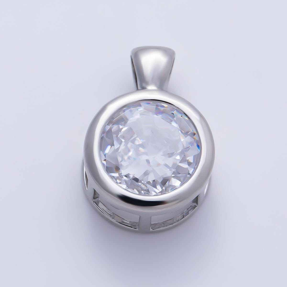 16K White Gold Filled Clear CZ Baguette Round Hexagon Bezel Pendant in Gold Wedding Jewelry Charms DIY Supply custom Necklace | Charms-01082