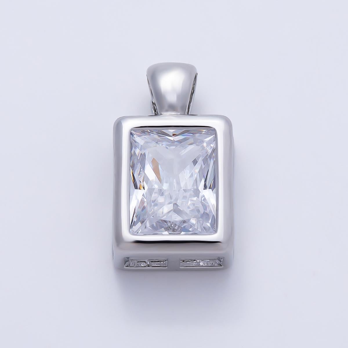 16K White Gold Filled Clear CZ Baguette Round Hexagon Bezel Pendant in Gold Wedding Jewelry Charms DIY Supply custom Necklace | Charms-01082