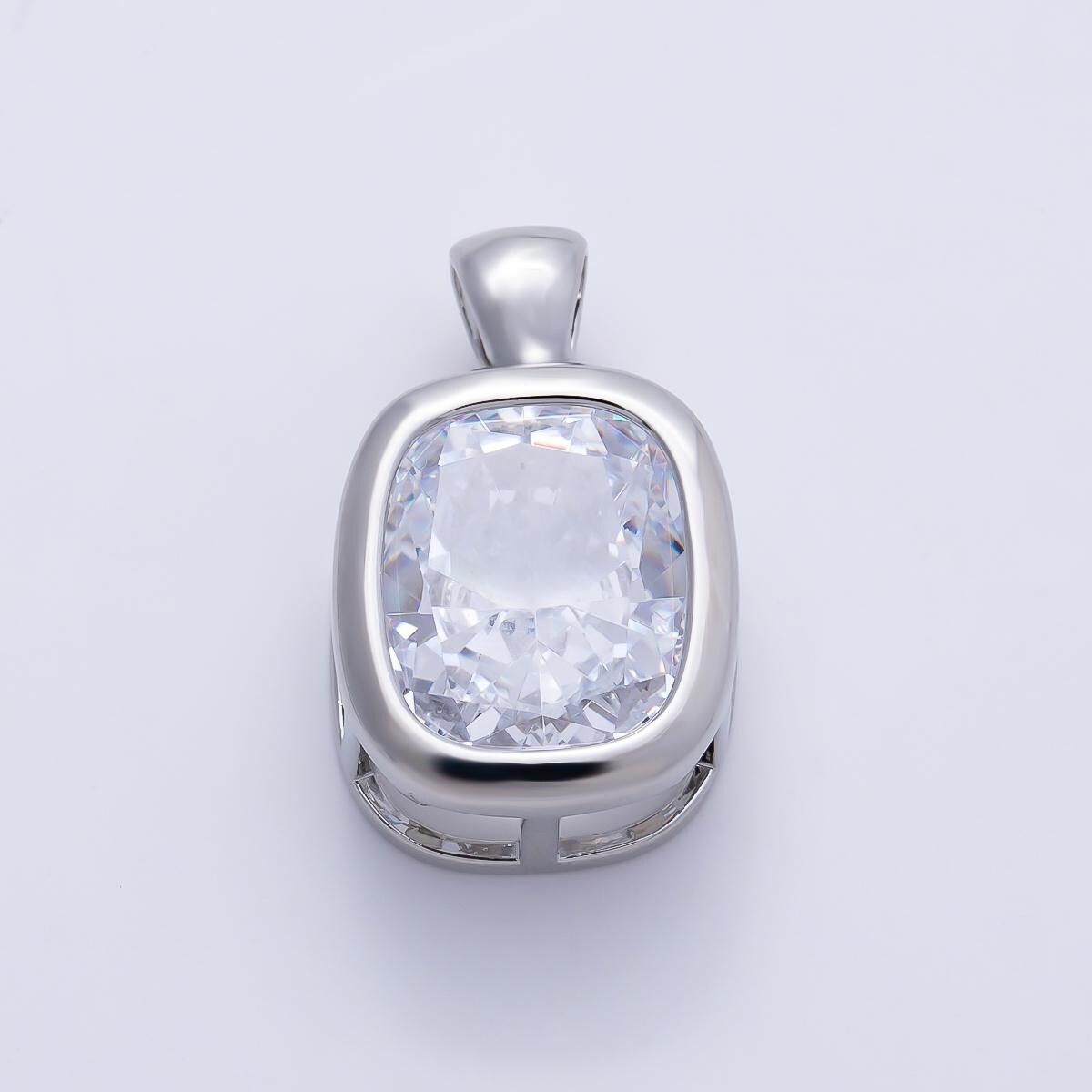 16K White Gold Filled Clear CZ Baguette Round Hexagon Bezel Pendant in Gold Wedding Jewelry Charms DIY Supply custom Necklace | Charms-01082