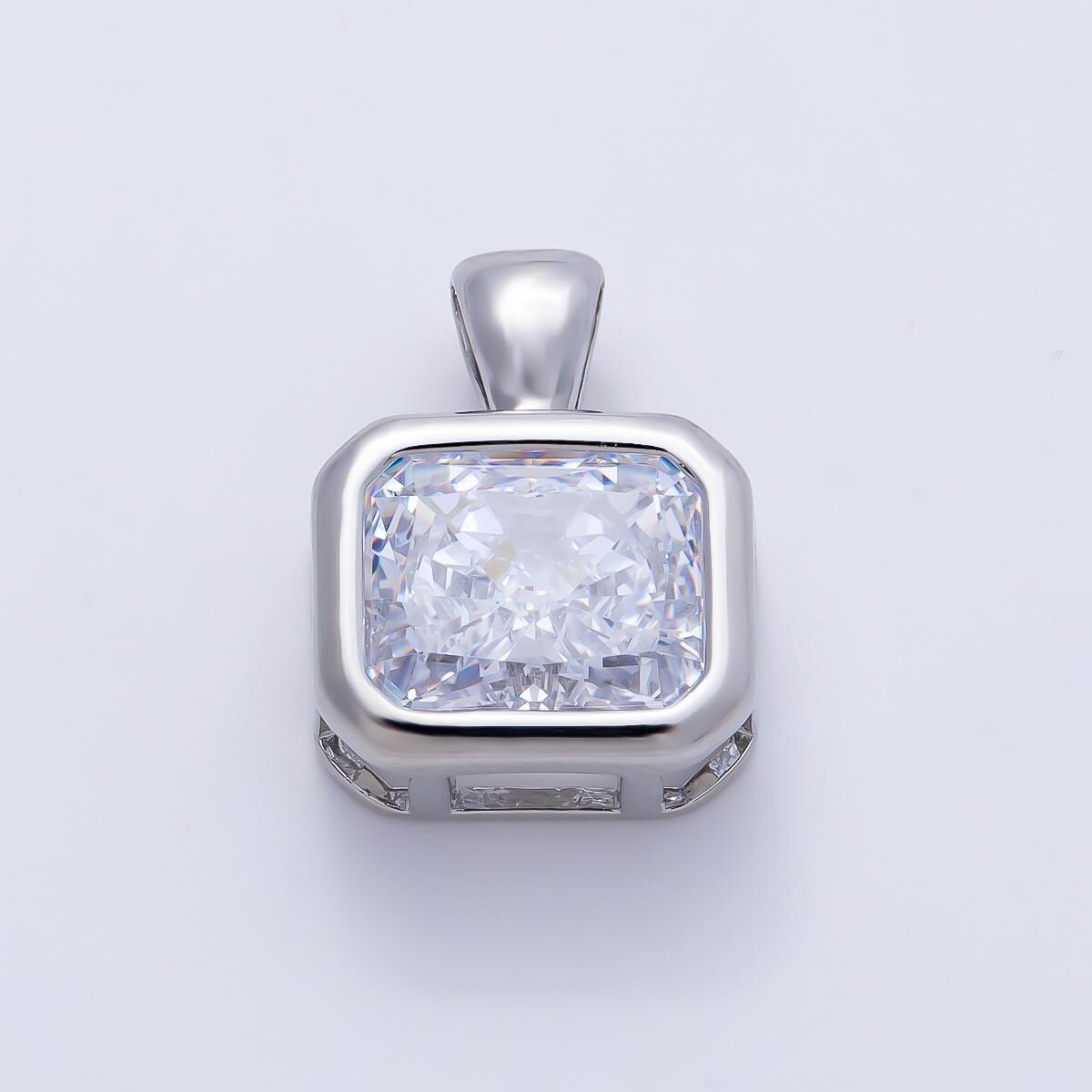 16K White Gold Filled Clear CZ Baguette Round Hexagon Bezel Pendant in Gold Wedding Jewelry Charms DIY Supply custom Necklace | Charms-01082