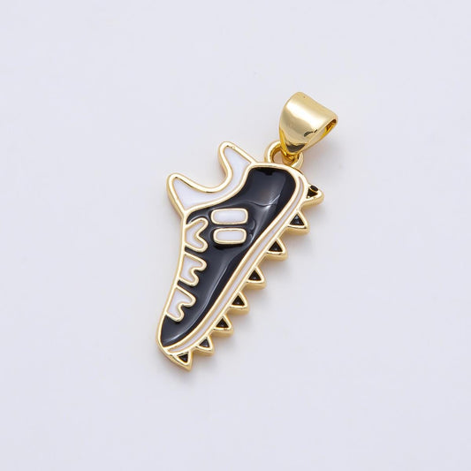 16K Gold Filled 23mm White Black Enamel Soccer Football Shoes Pendant Athletic Cleat Charm DIY Jewelry Necklace for Him | Charms-01106