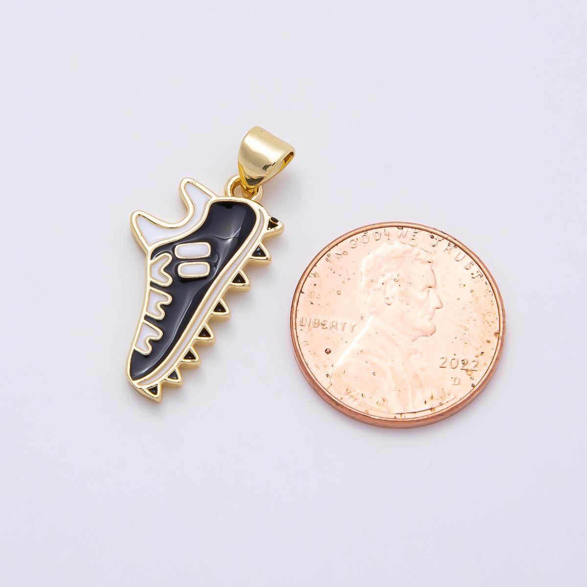 16K Gold Filled 23mm White Black Enamel Soccer Football Shoes Pendant Athletic Cleat Charm DIY Jewelry Necklace for Him | Charms-01106