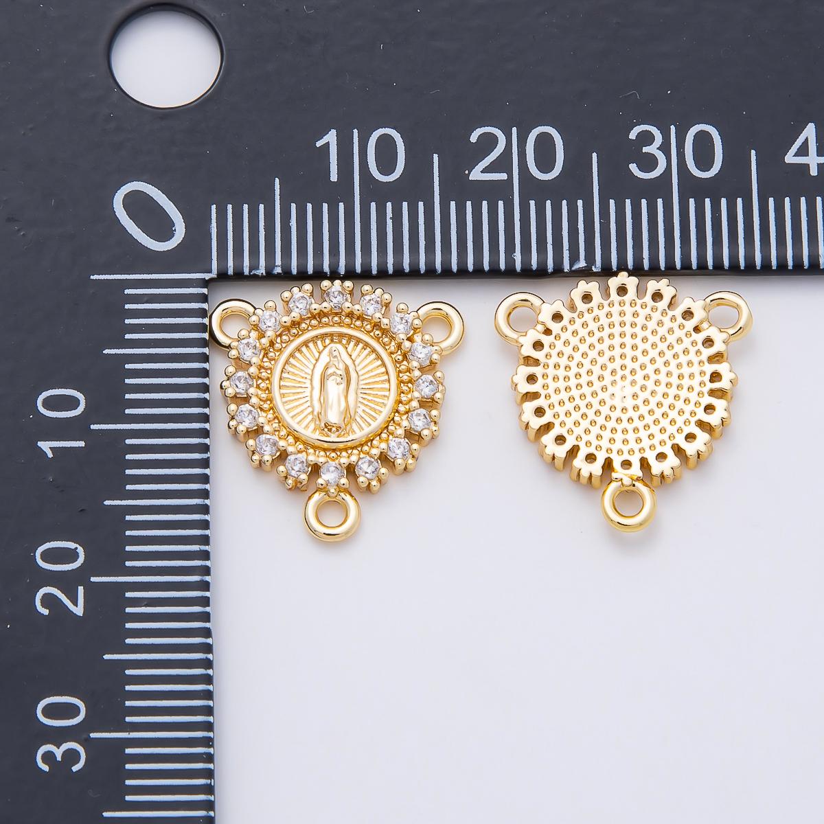 16K Gold Filled Mother Mary Micro Paved CZ Round Triple Connector in Gold & Silver Medal Rosary DIY Jewelry Making Supply | CONNECTORS-00026