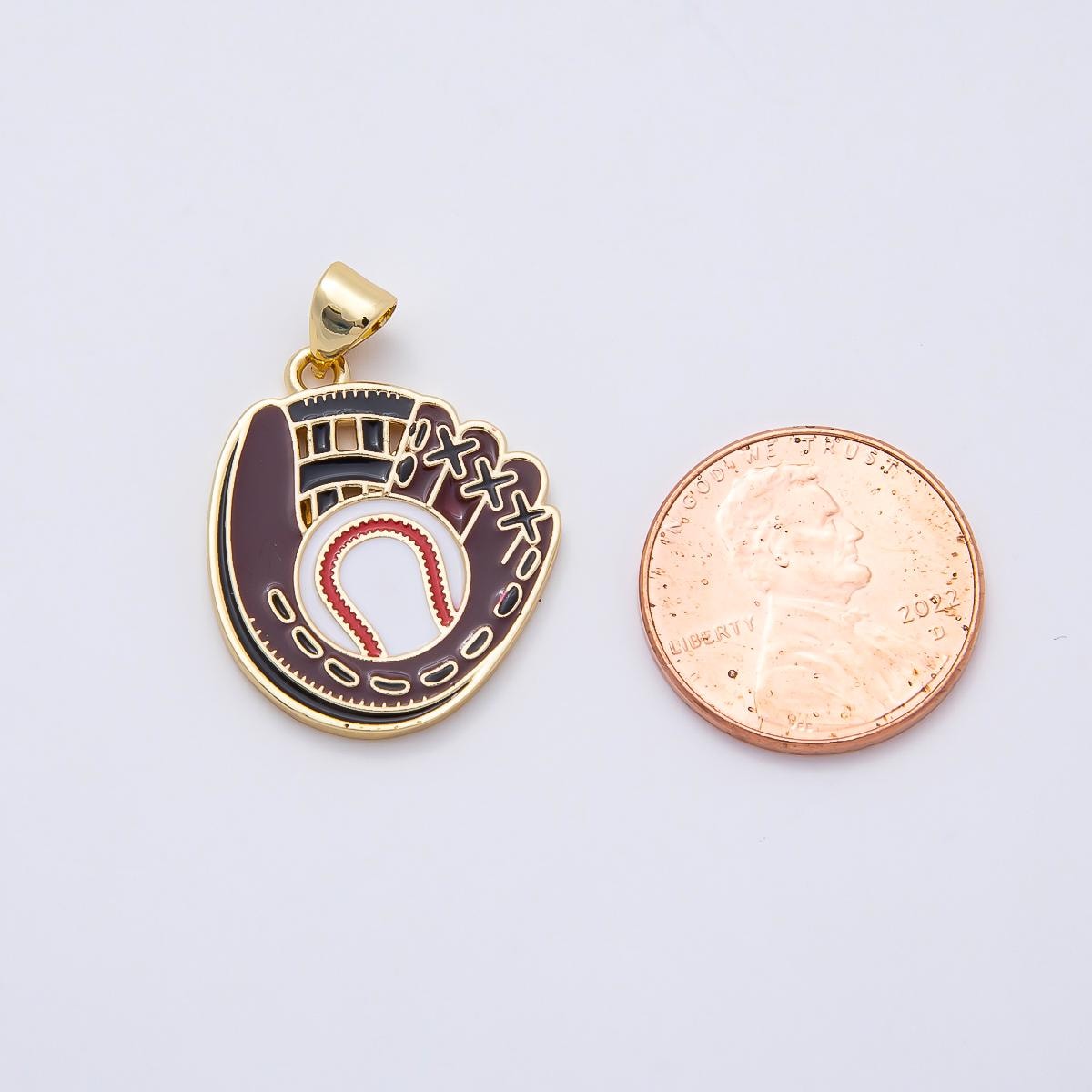 16K Gold Filled 22.5mm Baseball Glove Enamel Sports Pendant Softball Mitt Jewelry Craft Custom Mom Gift Supply for Necklace | Charms-01109