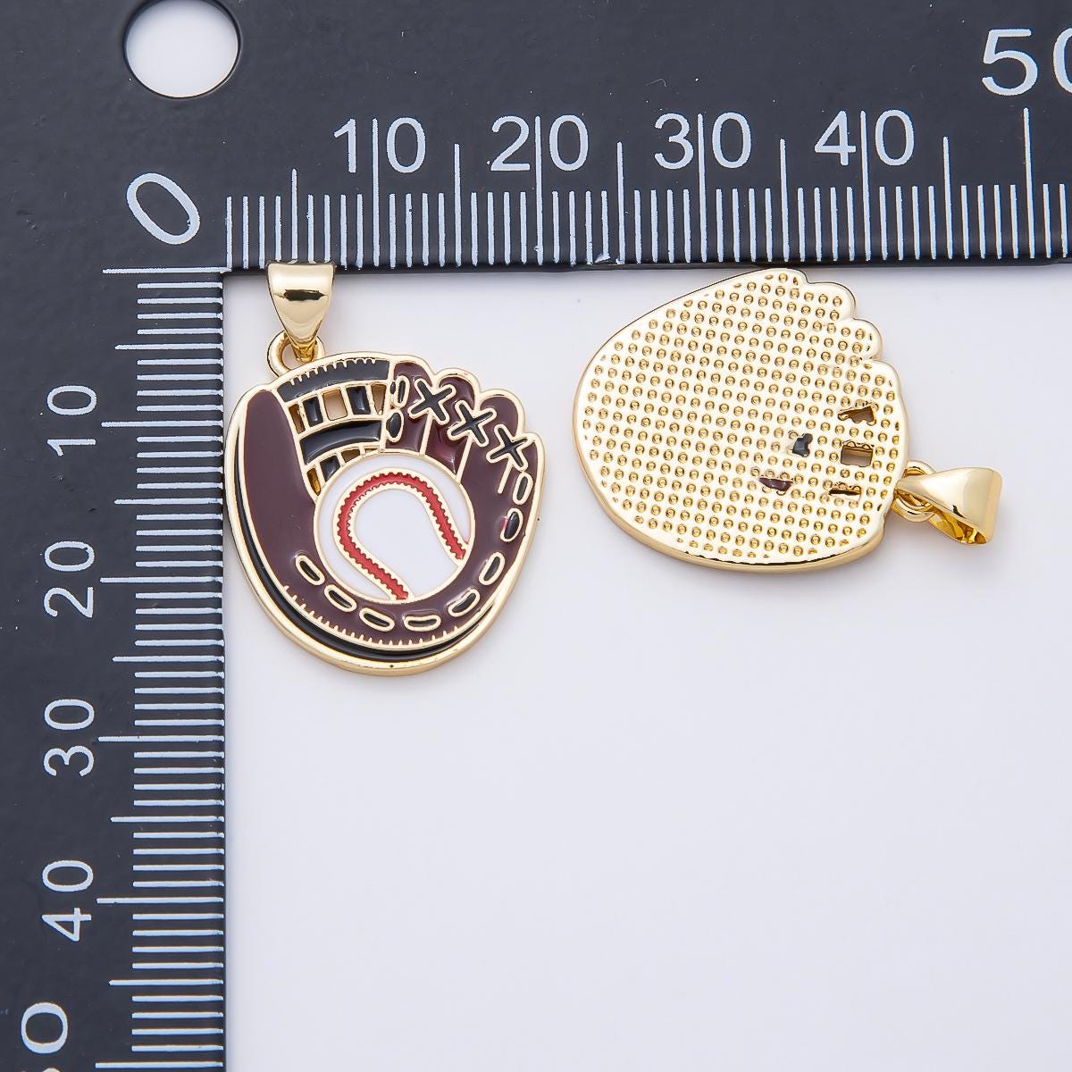 16K Gold Filled 22.5mm Baseball Glove Enamel Sports Pendant Softball Mitt Jewelry Craft Custom Mom Gift Supply for Necklace | Charms-01109