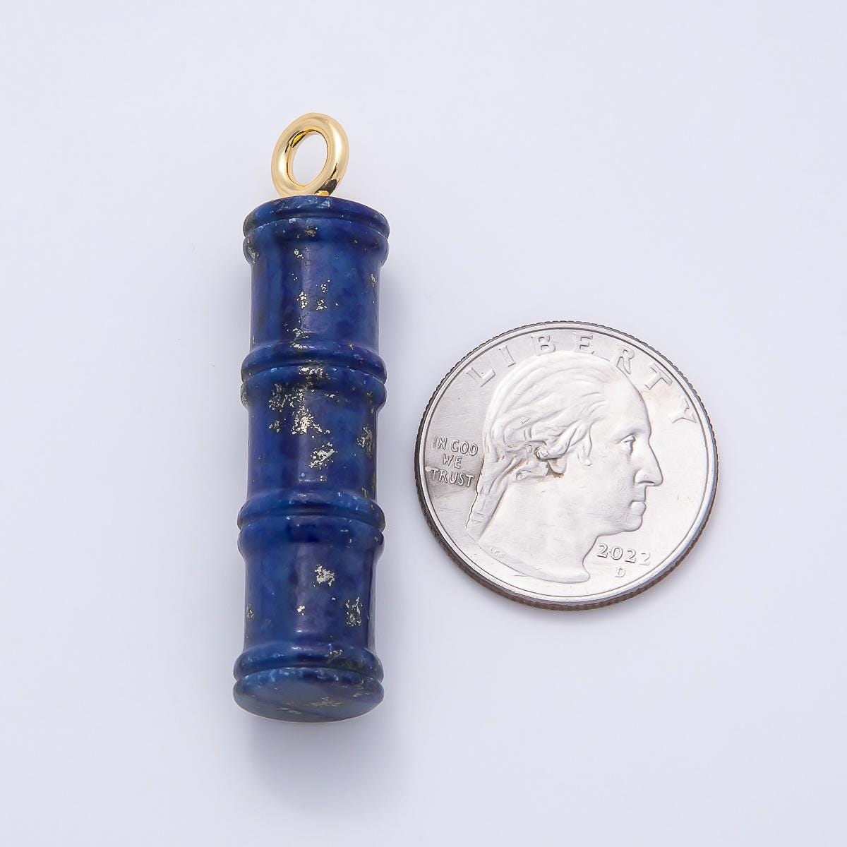 16K Gold Filled 50mm Lapis Lazuli, Aventurine Red Jasper, Amazonite Gemstone Tube Cylinder Charm Bamboo Stalk DIY Supply | Charms-01069