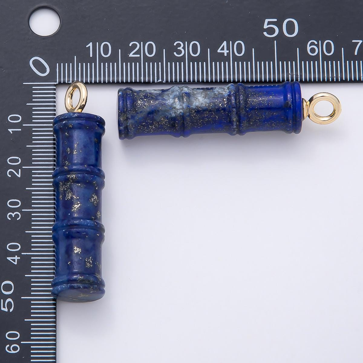 16K Gold Filled 50mm Lapis Lazuli, Aventurine Red Jasper, Amazonite Gemstone Tube Cylinder Charm Bamboo Stalk DIY Supply | Charms-01069