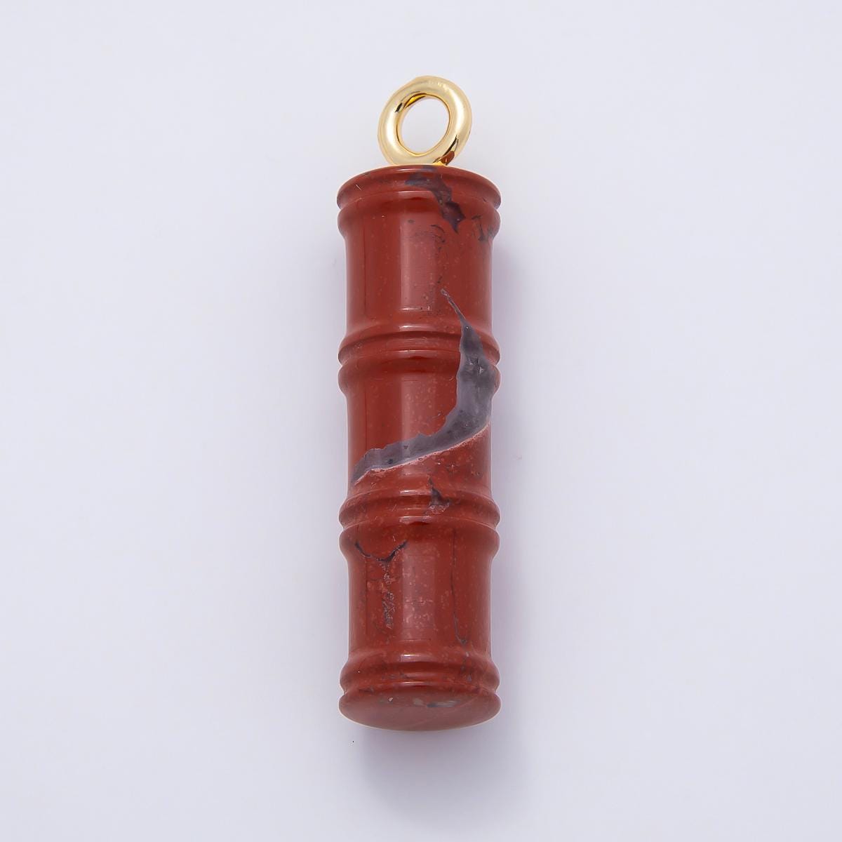 16K Gold Filled 50mm Lapis Lazuli, Aventurine Red Jasper, Amazonite Gemstone Tube Cylinder Charm Bamboo Stalk DIY Supply | Charms-01069
