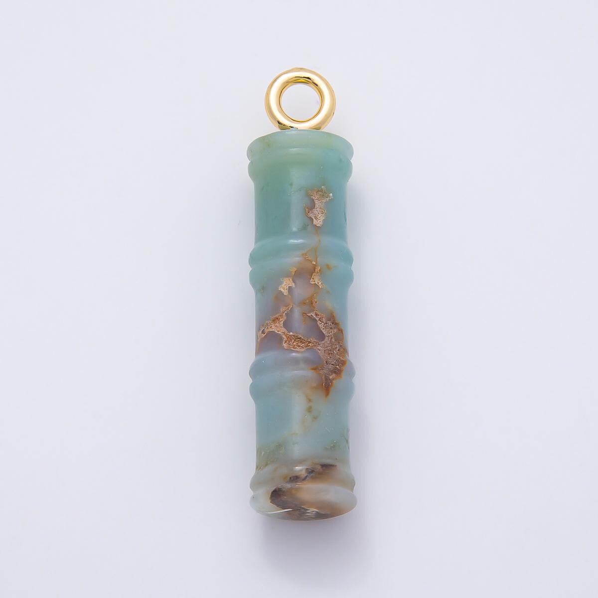 16K Gold Filled 50mm Lapis Lazuli, Aventurine Red Jasper, Amazonite Gemstone Tube Cylinder Charm Bamboo Stalk DIY Supply | Charms-01069