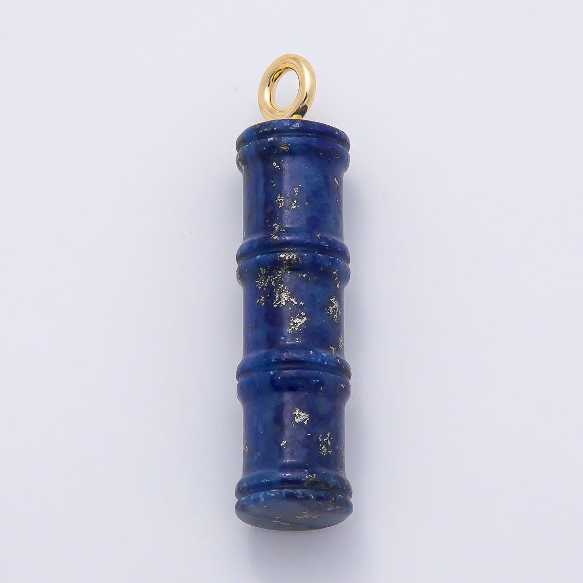 16K Gold Filled 50mm Lapis Lazuli, Aventurine Red Jasper, Amazonite Gemstone Tube Cylinder Charm Bamboo Stalk DIY Supply | Charms-01069