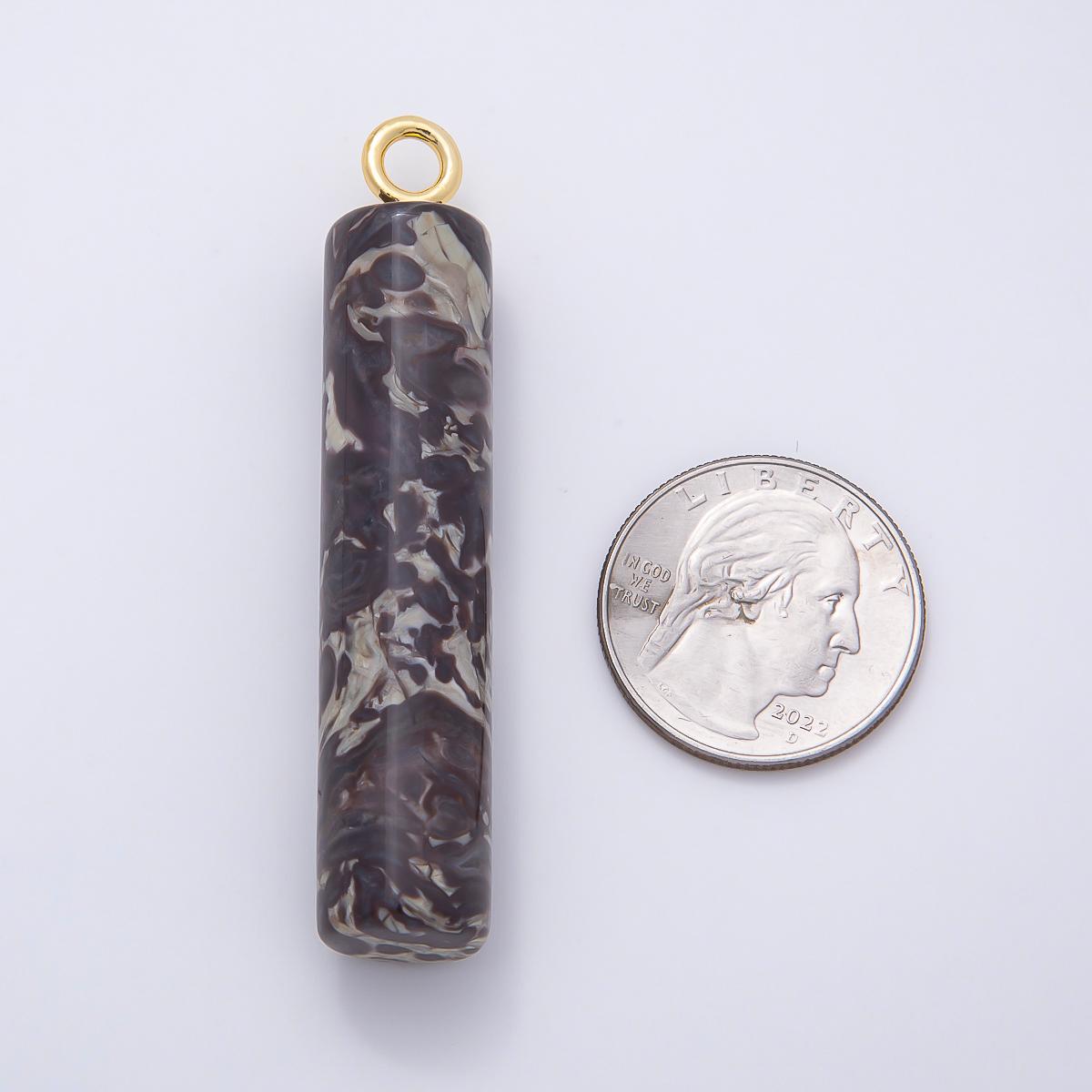 18K Gold Filled 63mm Dark Jasper Gemstone Cylinder Tube Charm Boho Pillar Supply for Necklace Jewelry Making Necklace | Charms-01073