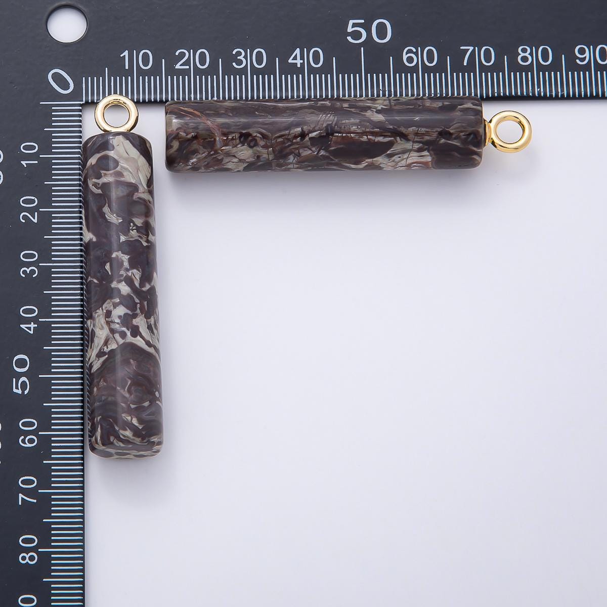 18K Gold Filled 63mm Dark Jasper Gemstone Cylinder Tube Charm Boho Pillar Supply for Necklace Jewelry Making Necklace | Charms-01073