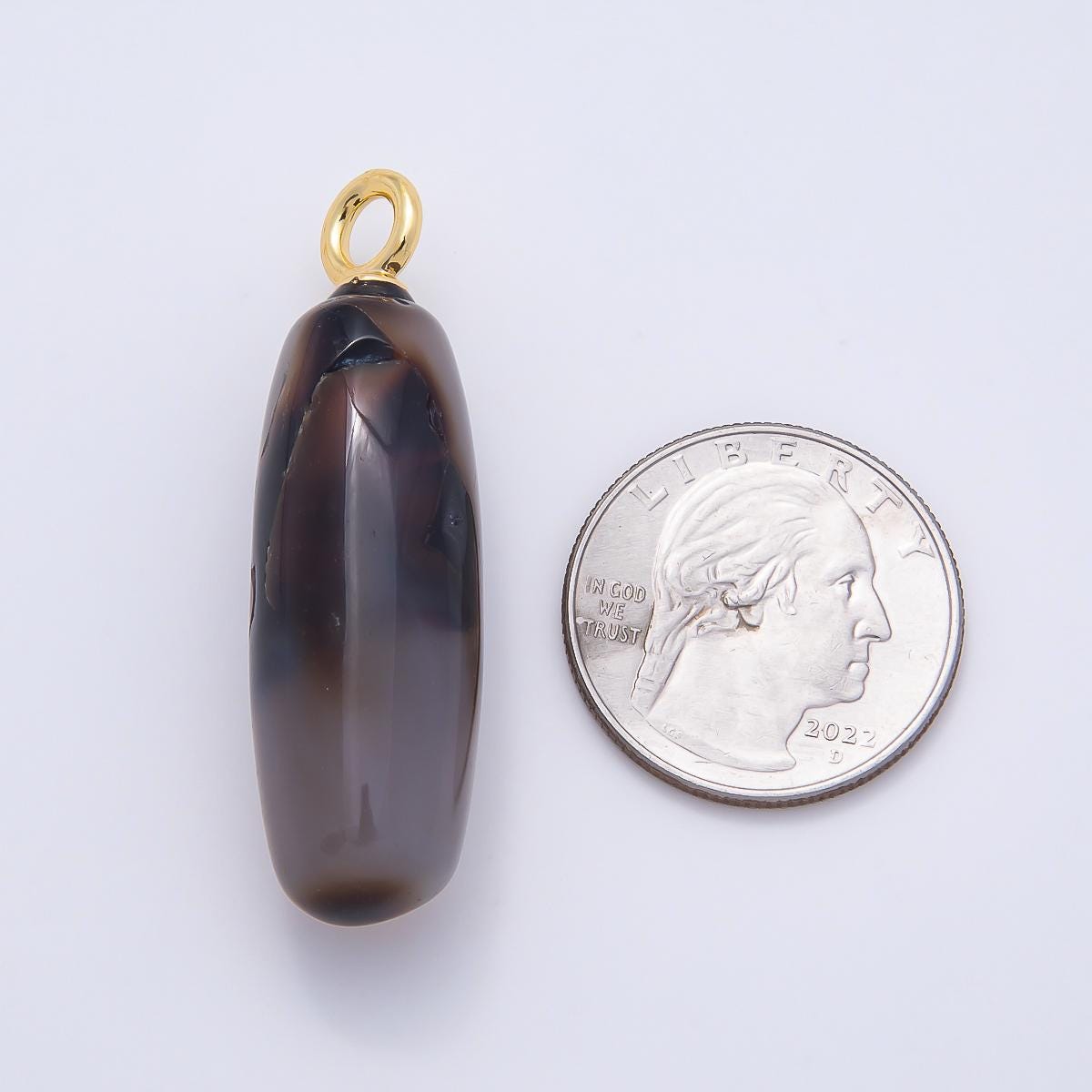 18K Gold Filled 48mm Dark Grey Agate Gemstone Ovoid Oval Tube Charm Boho Gem Drop Supply for Necklace Jewelry Making | Charms-01074