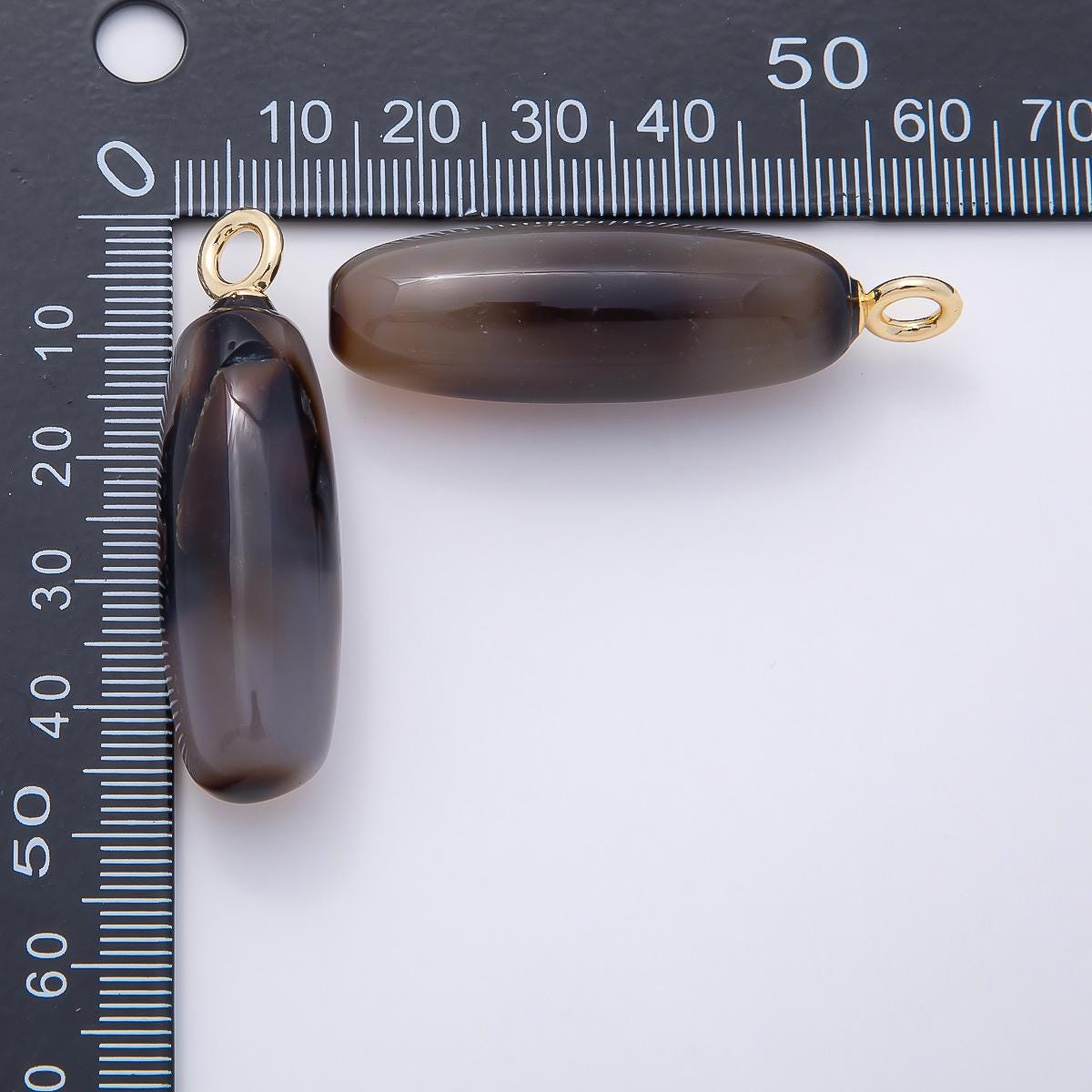 18K Gold Filled 48mm Dark Grey Agate Gemstone Ovoid Oval Tube Charm Boho Gem Drop Supply for Necklace Jewelry Making | Charms-01074