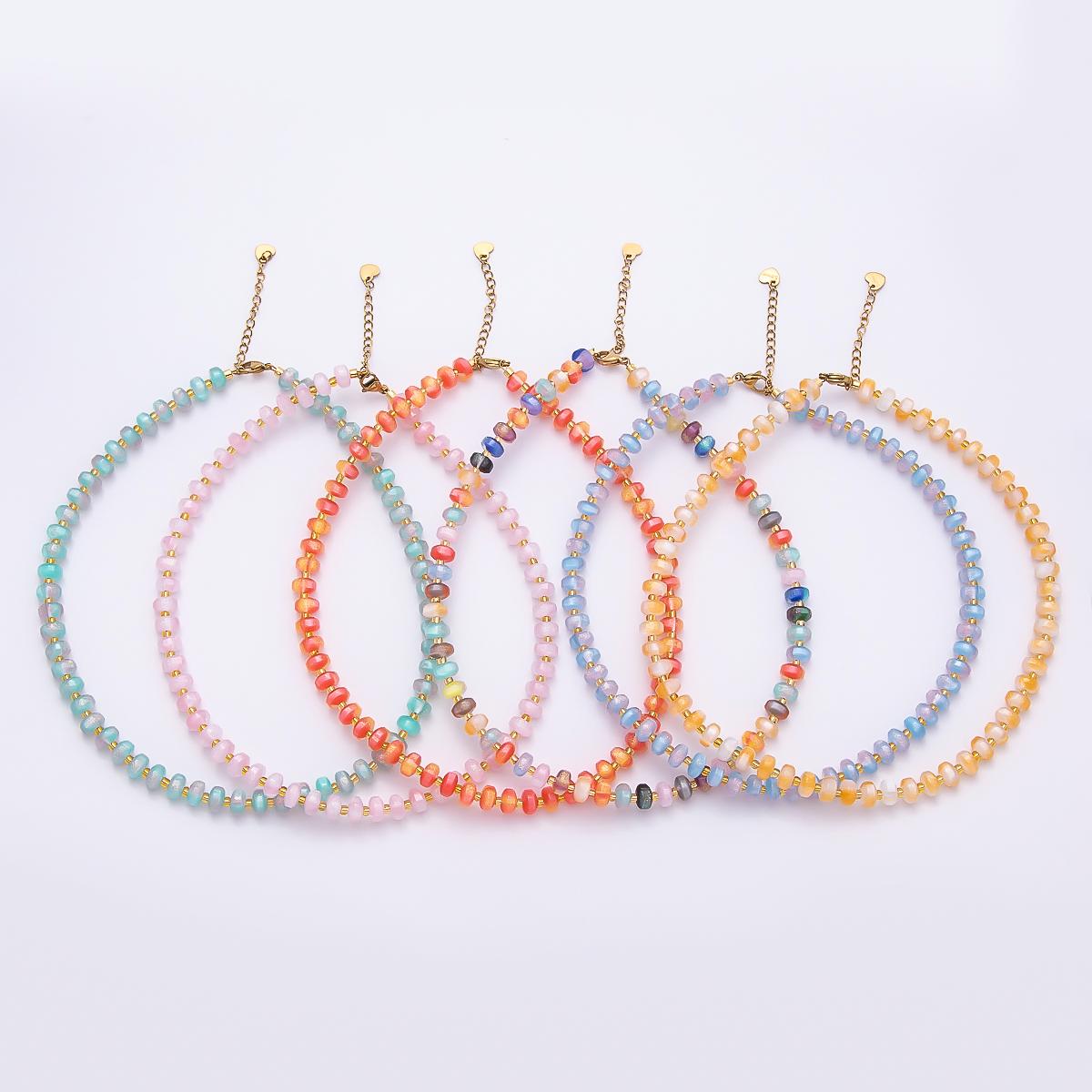 Stainless Steel 8mm Multicolor, Yellow, Blue, Orange, Pink, Green Glitter Rondelle 16in. Necklace + Extender Summer Jewelry Gift | WA-04549