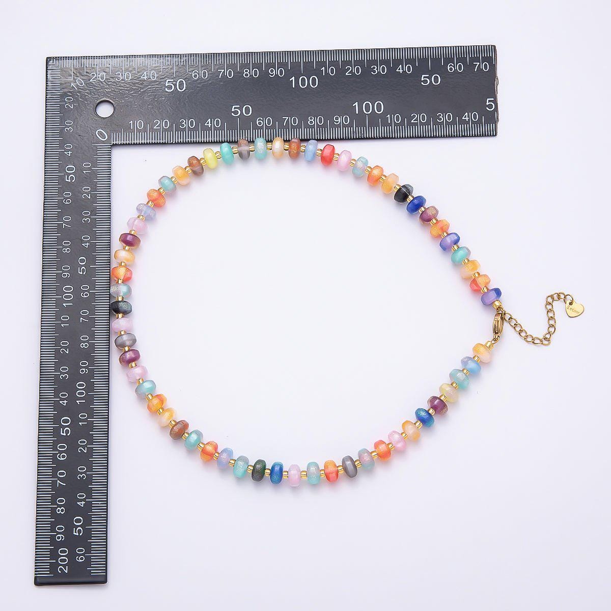 Stainless Steel 8mm Multicolor, Yellow, Blue, Orange, Pink, Green Glitter Rondelle 16in. Necklace + Extender Summer Jewelry Gift | WA-04549