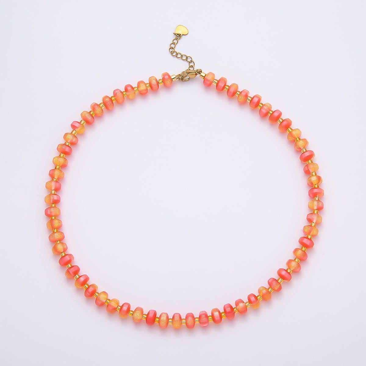 Stainless Steel 8mm Multicolor, Yellow, Blue, Orange, Pink, Green Glitter Rondelle 16in. Necklace + Extender Summer Jewelry Gift | WA-04549