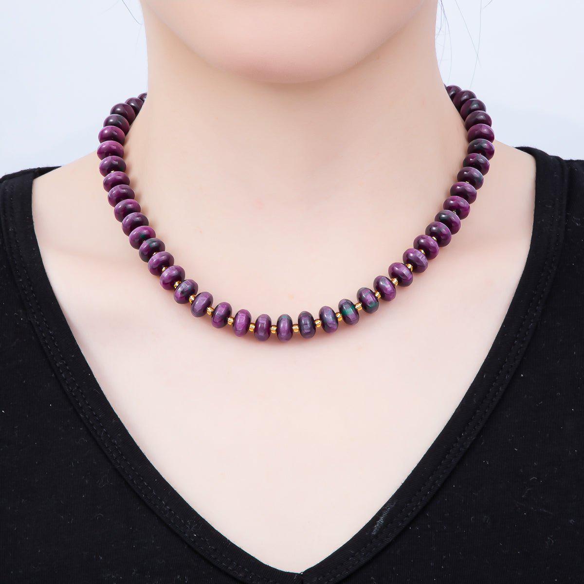 Stainless Steel 10mm Rondelle Resin Bead 16 Inch Necklace w. Extender Iridescent Crystal Choker Boho Jewelry Gift for Her | WA-04601