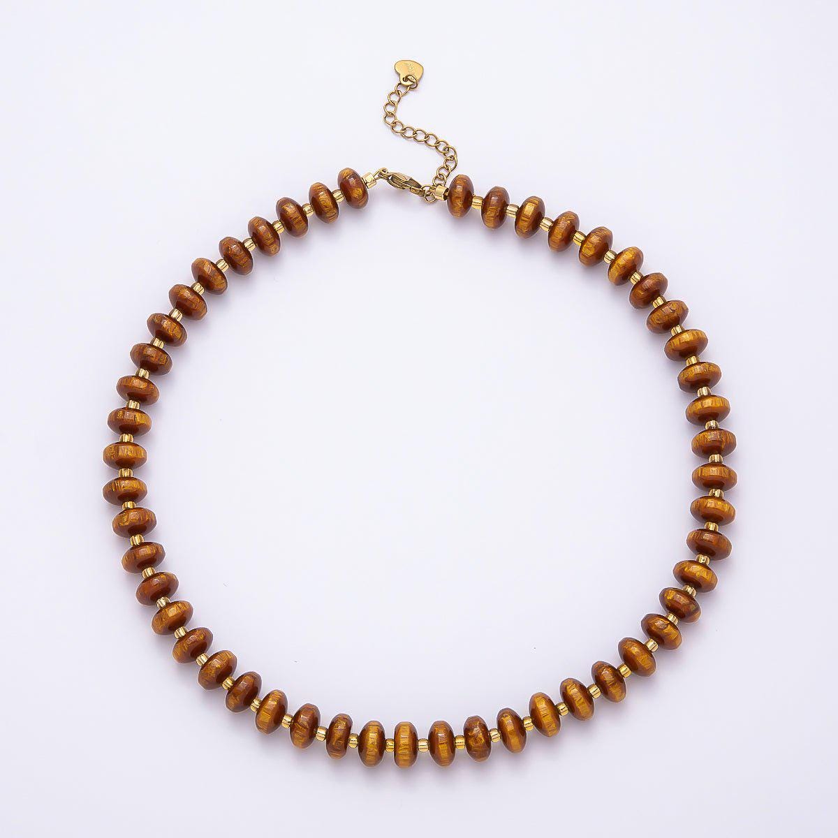 Stainless Steel 10mm Rondelle Resin Bead 16 Inch Necklace w. Extender Iridescent Crystal Choker Boho Jewelry Gift for Her | WA-04601