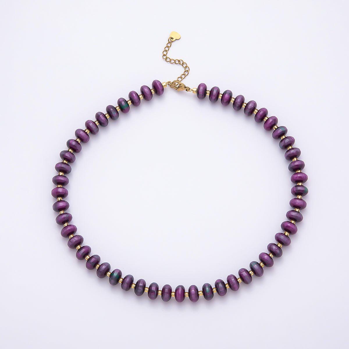 Stainless Steel 10mm Rondelle Resin Bead 16 Inch Necklace w. Extender Iridescent Crystal Choker Boho Jewelry Gift for Her | WA-04601