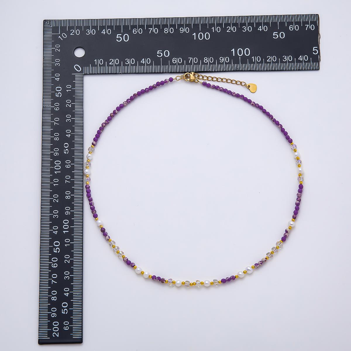 Handmade Stainless Steel 3mm Purple Amethyst AB Gemstone Chain 16 Inch Necklace Layering Crystal Jewelry Gift for Her | WA-04647
