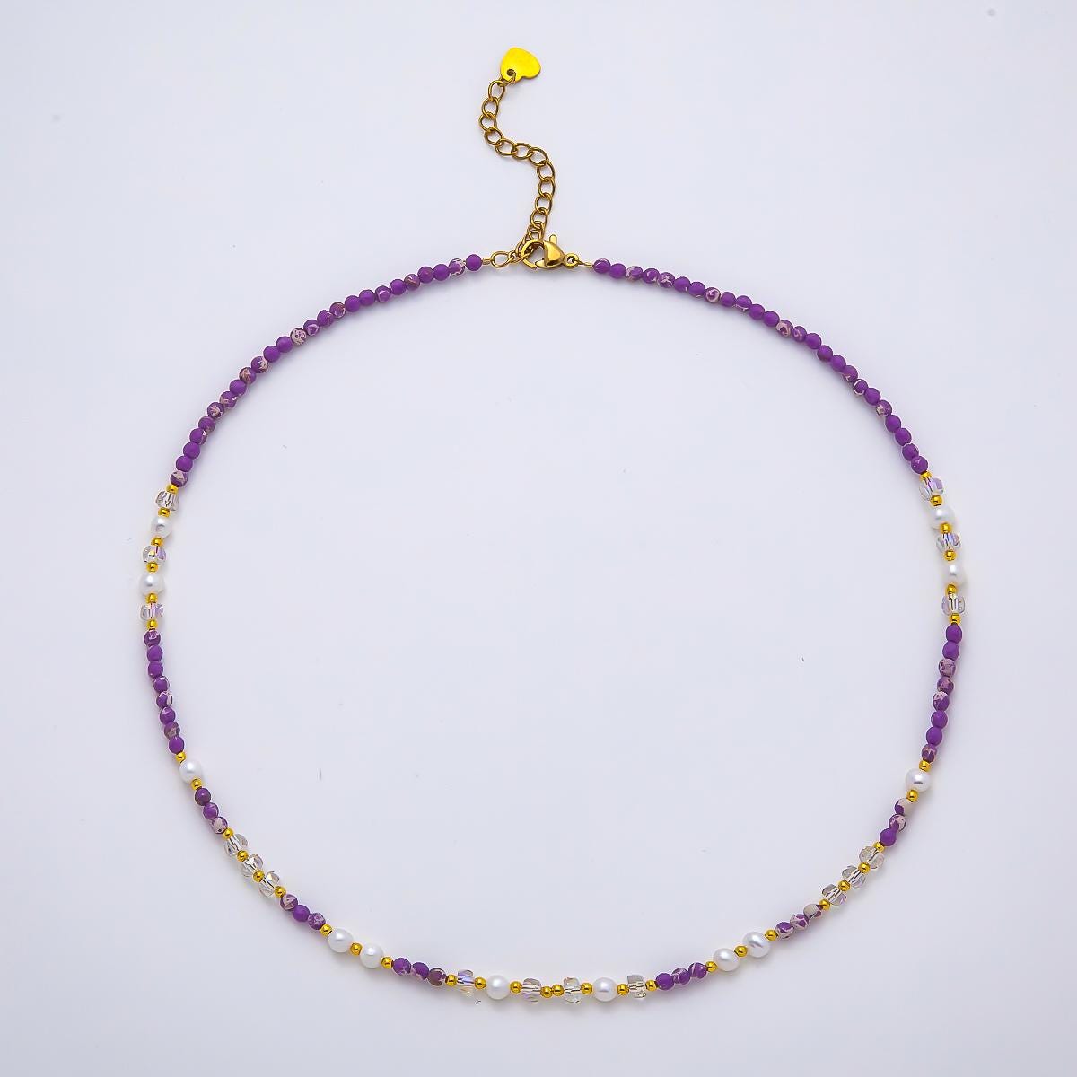 Handmade Stainless Steel 3mm Purple Amethyst AB Gemstone Chain 16 Inch Necklace Layering Crystal Jewelry Gift for Her | WA-04647