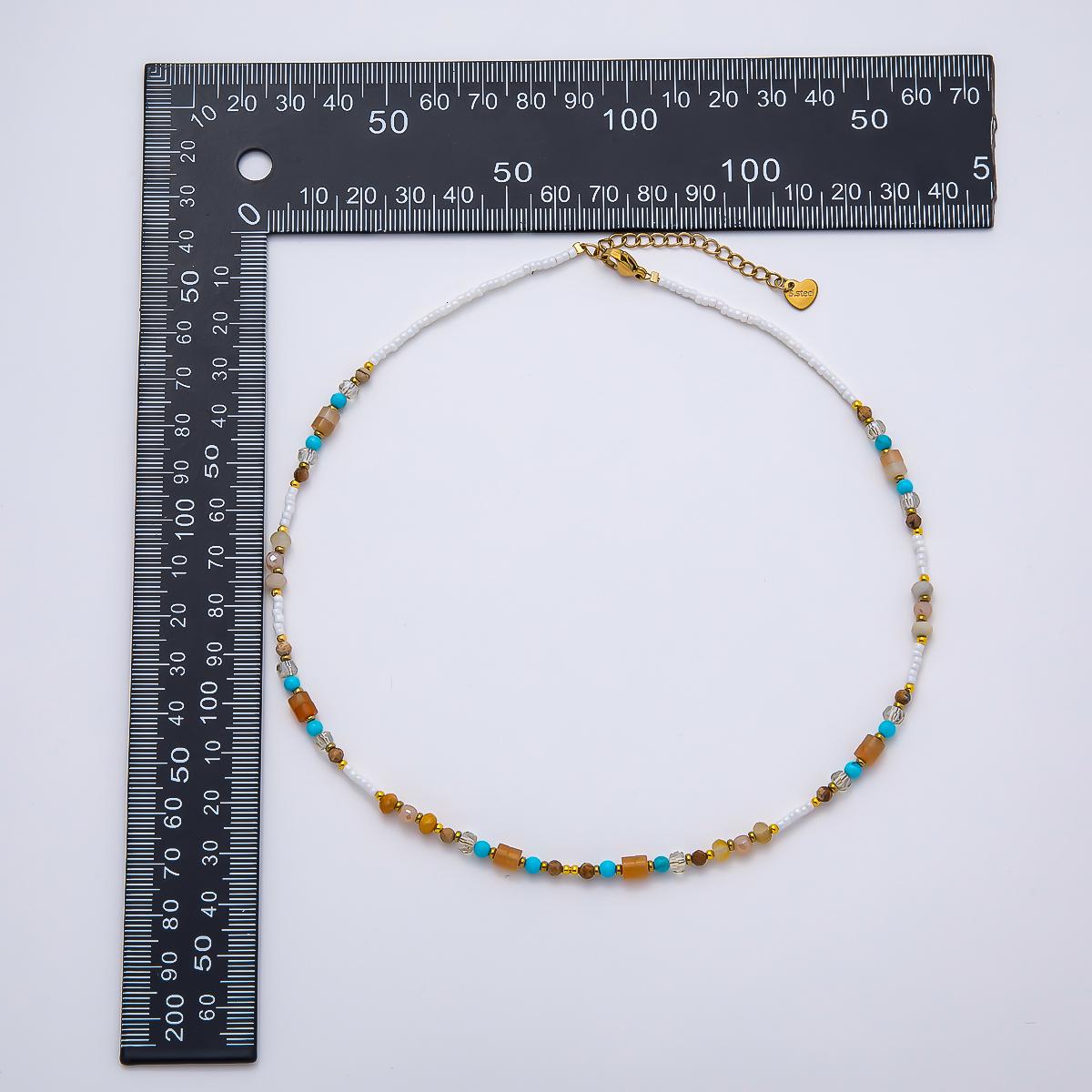 Handmade Stainless Steel 2mm Earth Tone Turquoise Citrine Gemstone Chain 15.5 Inch Necklace Boho Western Crystal Jewelry Gift | WA-04648