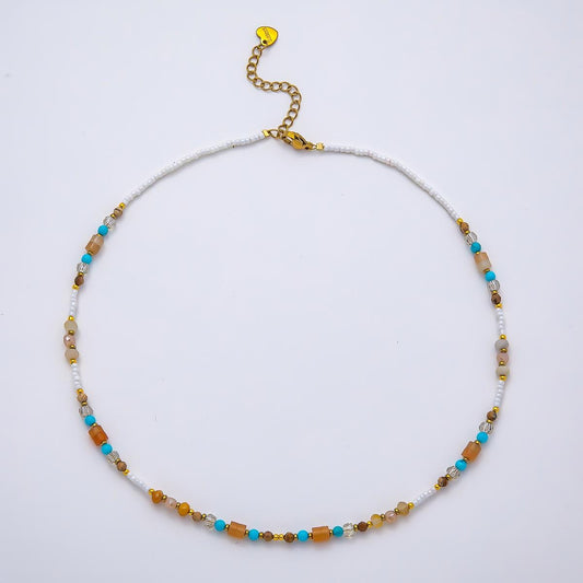 Handmade Stainless Steel 2mm Earth Tone Turquoise Citrine Gemstone Chain 15.5 Inch Necklace Boho Western Crystal Jewelry Gift | WA-04648