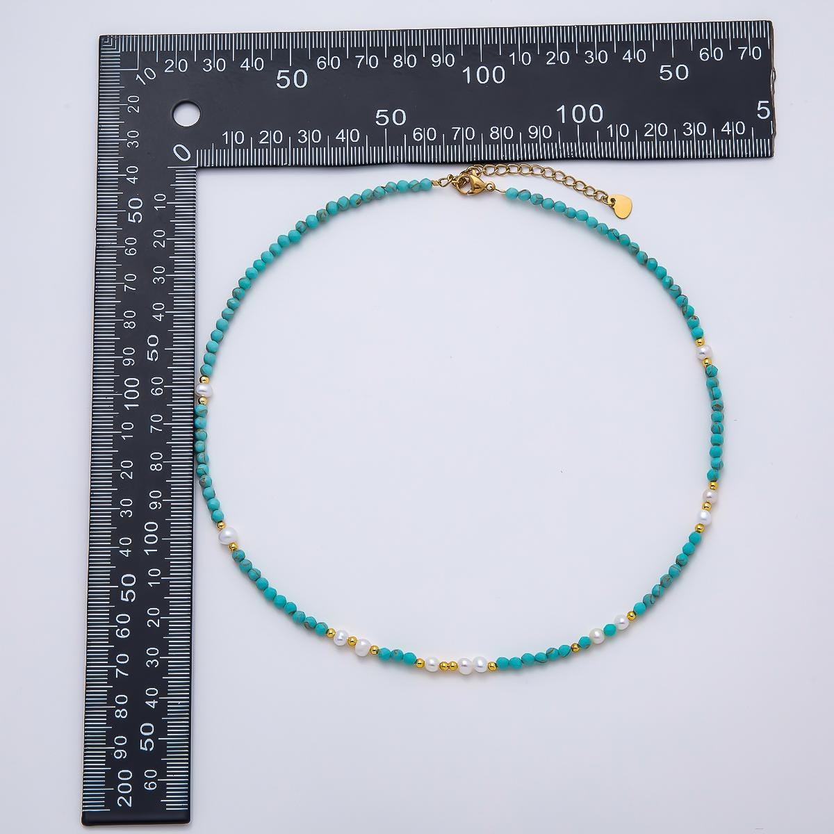 Handmade Stainless Steel 2mm Blue Turquoise Shell Pearl Gemstone Chain 16 Inch Necklace Boho Western Crystal Jewelry Gift | WA-04650