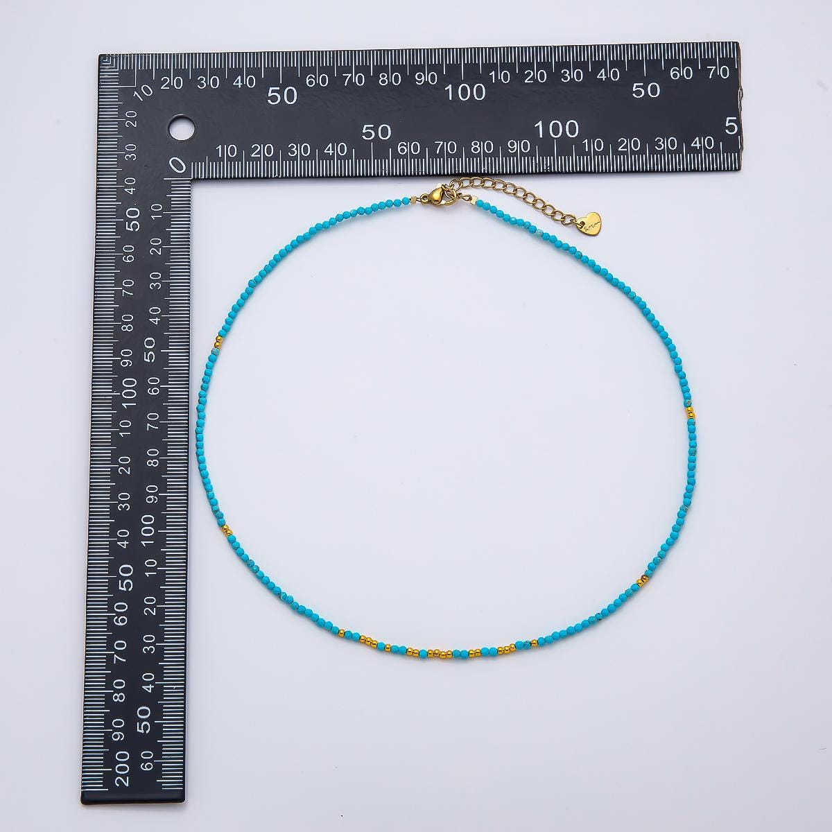Handmade Stainless Steel 2mm Blue Turquoise Bead Multifaceted Gemstone Chain 15.5 Inch Necklace Boho Layering Jewelry Gift | WA-04652
