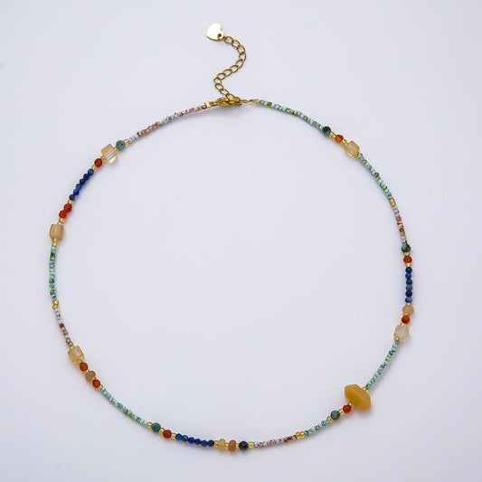 Handmade Stainless Steel 2mm Beach Amazonite Citrine Lapis Lazuli Gemstone Chain 15.5 Inch Necklace Whimsical Layering Gift | WA-04656