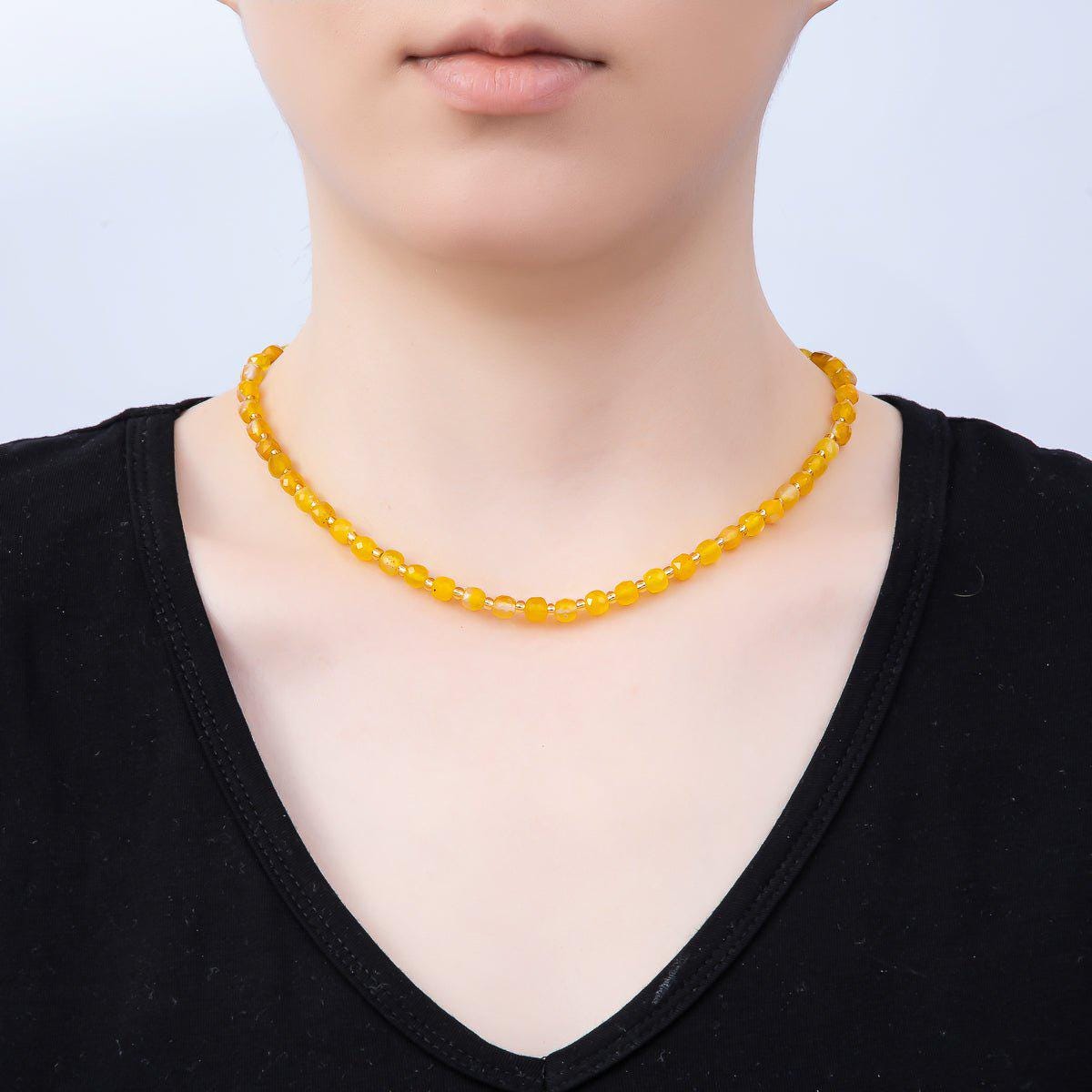 Handmade Stainless Steel 3mm Square Gemstone Chain 16 Inch Necklace Beaded Colorful Dainty Summer Statement Jewelry Gift for Her | WA-04657