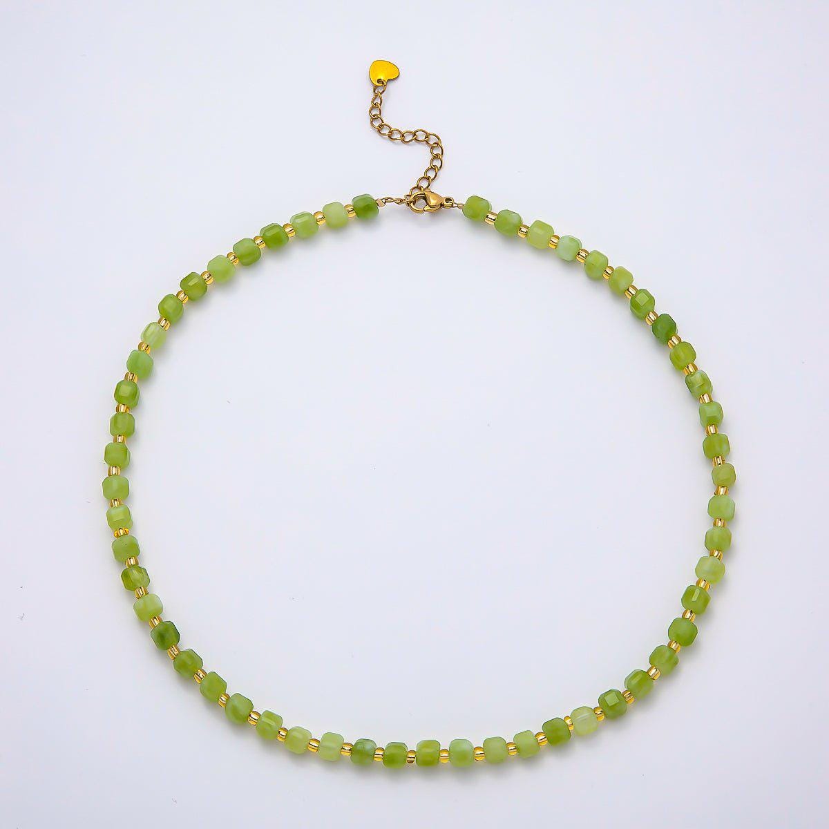 Handmade Stainless Steel 3mm Square Gemstone Chain 16 Inch Necklace Beaded Colorful Dainty Summer Statement Jewelry Gift for Her | WA-04657