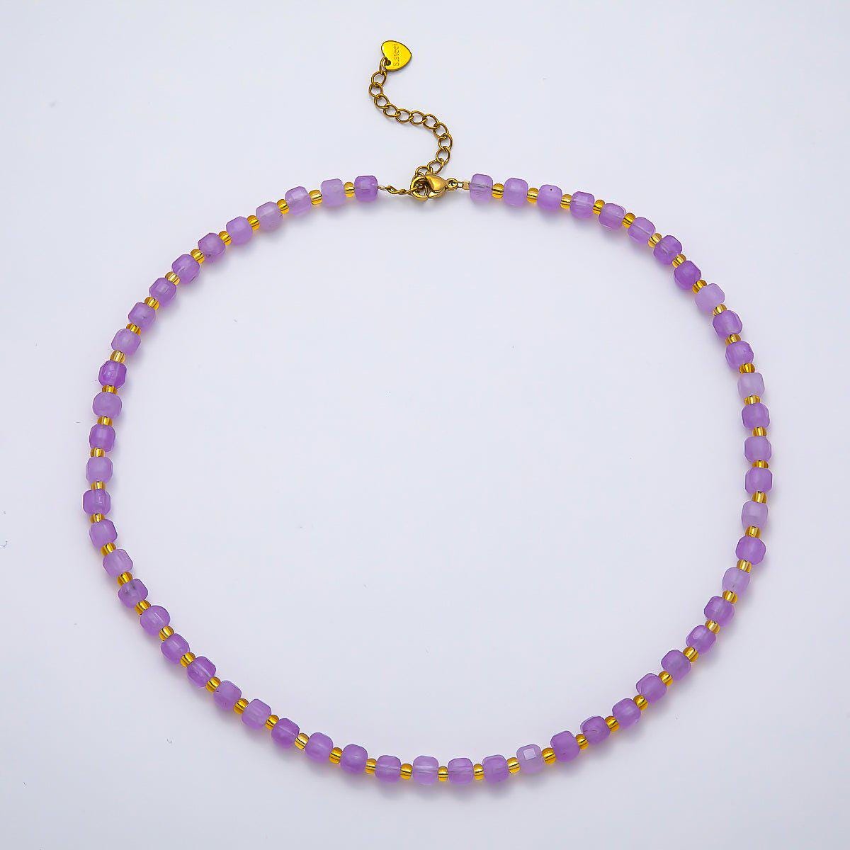 Handmade Stainless Steel 3mm Square Gemstone Chain 16 Inch Necklace Beaded Colorful Dainty Summer Statement Jewelry Gift for Her | WA-04657