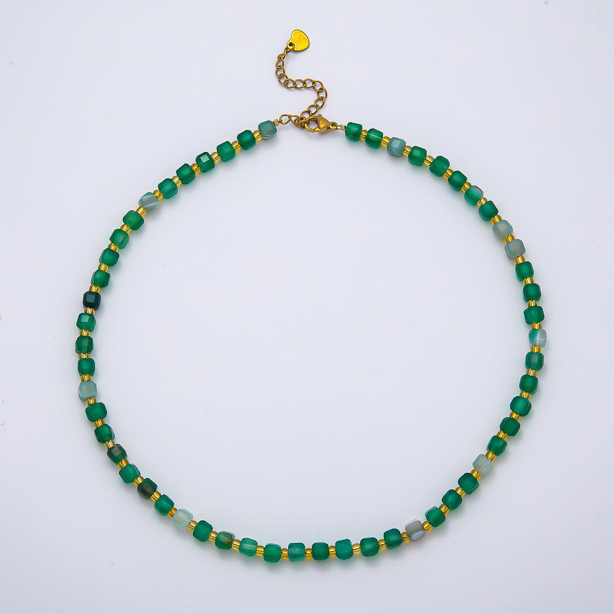 Handmade Stainless Steel 3mm Square Gemstone Chain 16 Inch Necklace Beaded Colorful Dainty Summer Statement Jewelry Gift for Her | WA-04657