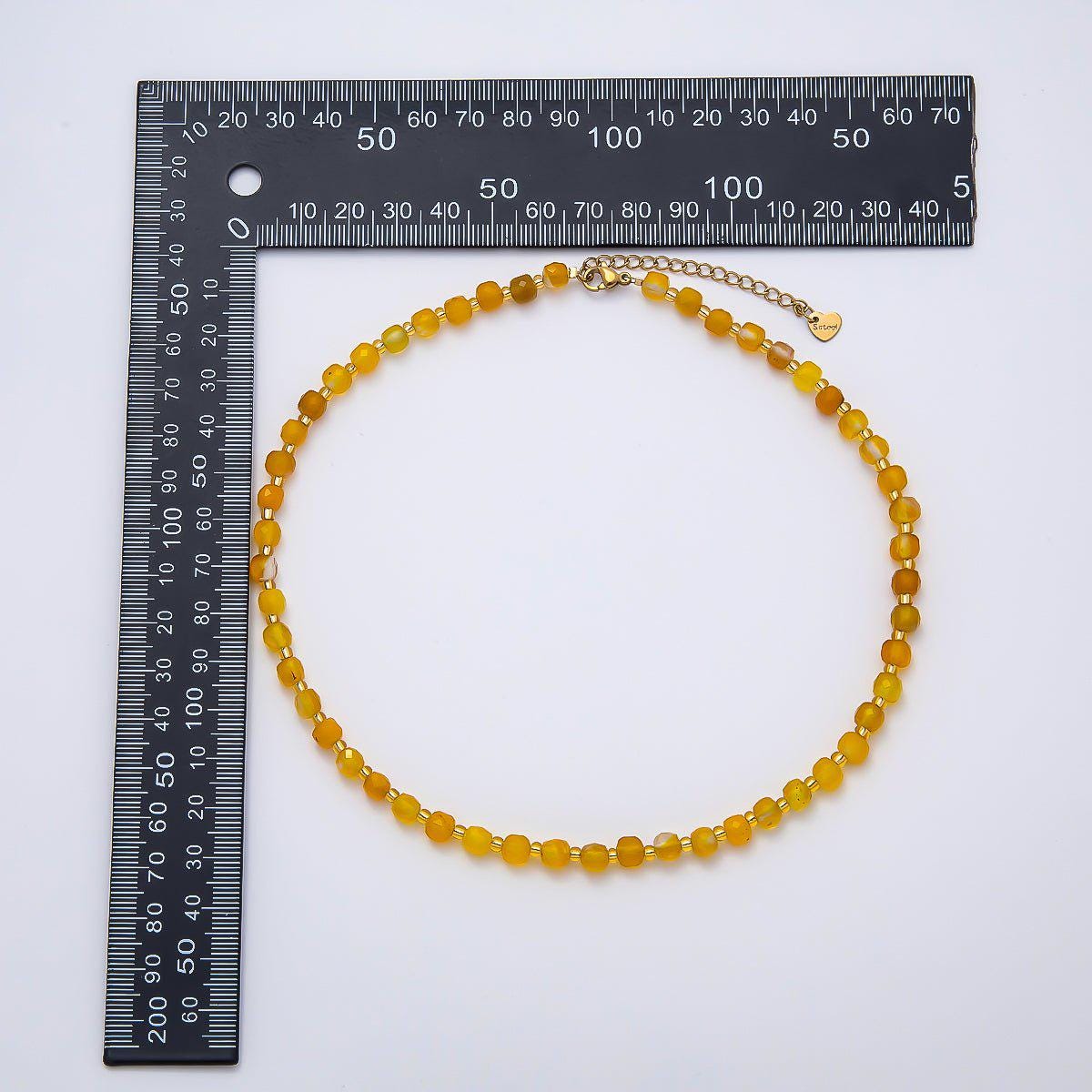 Handmade Stainless Steel 3mm Square Gemstone Chain 16 Inch Necklace Beaded Colorful Dainty Summer Statement Jewelry Gift for Her | WA-04657