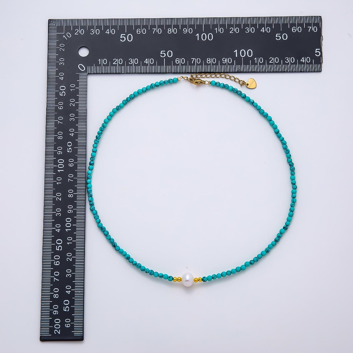 Handmade Stainless Steel 3mm Shell Pearl Blue Turquoise Gemstone Chain 15.5 Inch Necklace Wedding Beach Jewelry Gift for Her | WA-04644